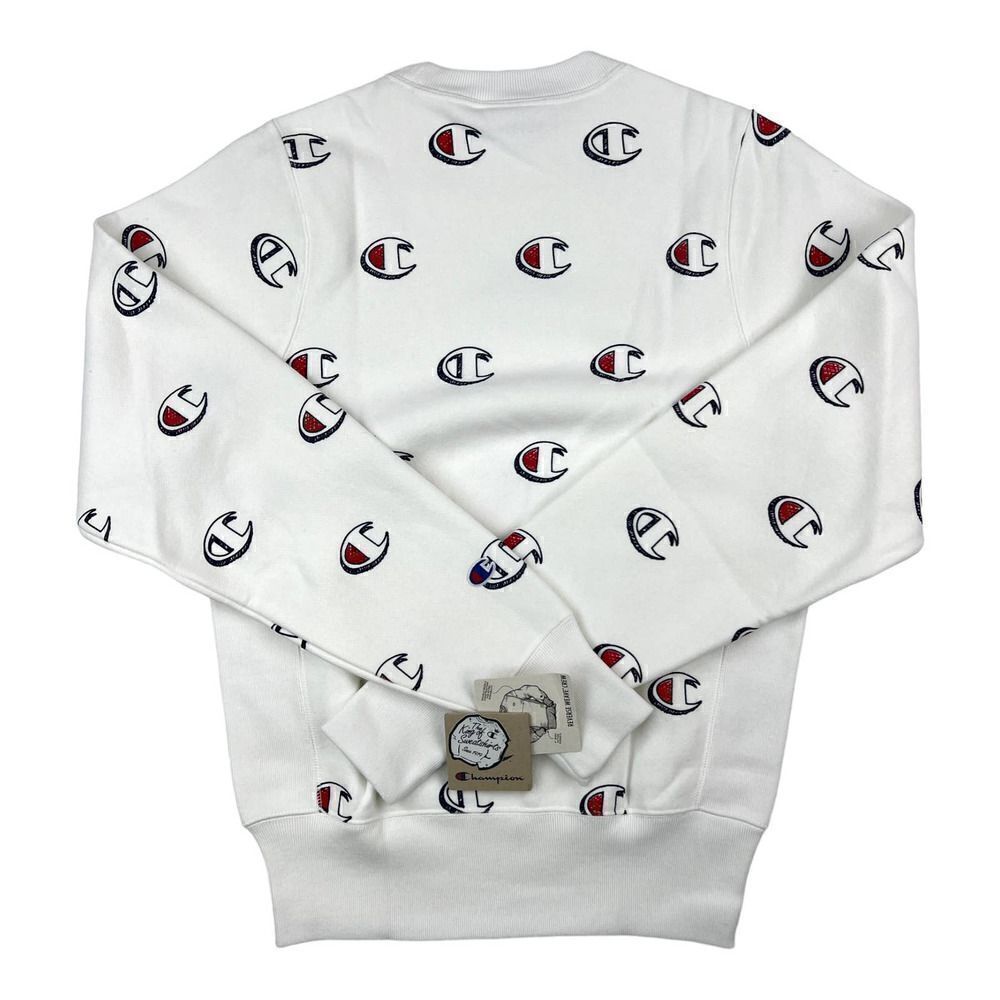 New Champion Men US XS White Sweatshirt Long Sleeve Crew Neck Logo Pullover  - Picture 2 of 8